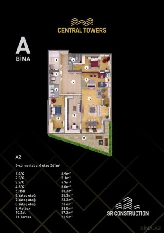 Satılır 4 otaqlı mənzil 241 m²