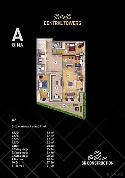 Satılır 4 otaqlı mənzil 241 m²