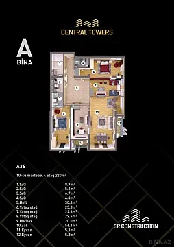 Satılır 4 otaqlı mənzil 220 m²