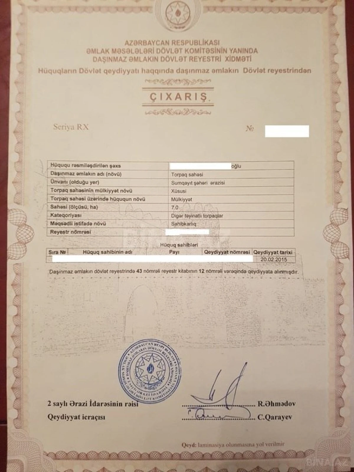 Satılır torpaq sahəsi 700 m²