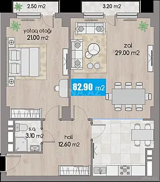 Satılır 2 otaqlı mənzil 82.9 m²
