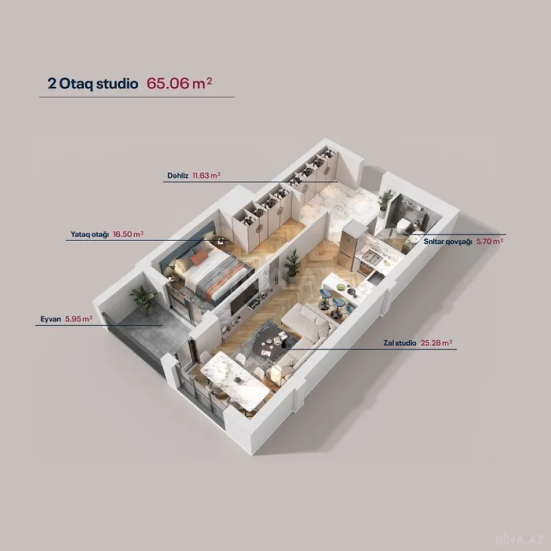 Satılır 2 otaqlı mənzil 65 m²