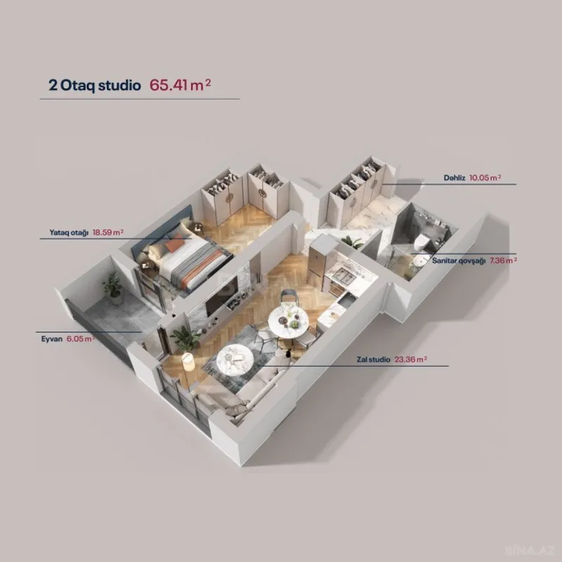 Satılır 2 otaqlı mənzil 65.4 m²