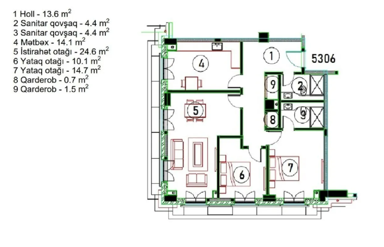 Satılır 3 otaqlı mənzil 100 m²
