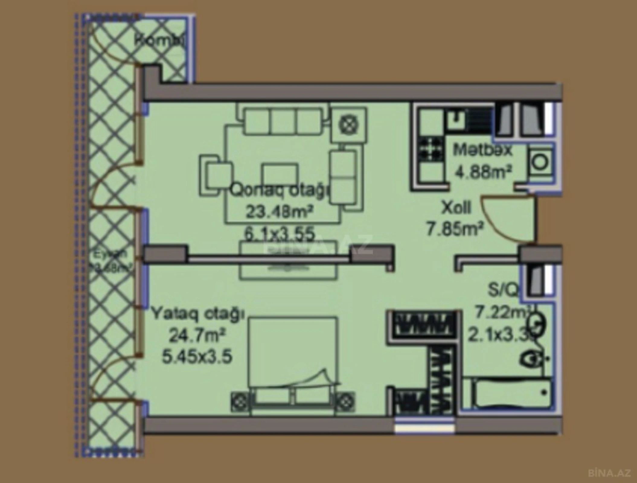 Satılır 2 otaqlı mənzil 82 m²