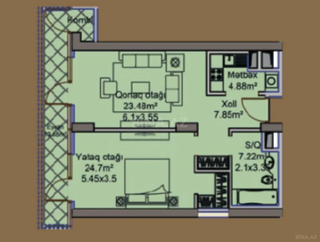 Satılır 2 otaqlı mənzil 82 m²