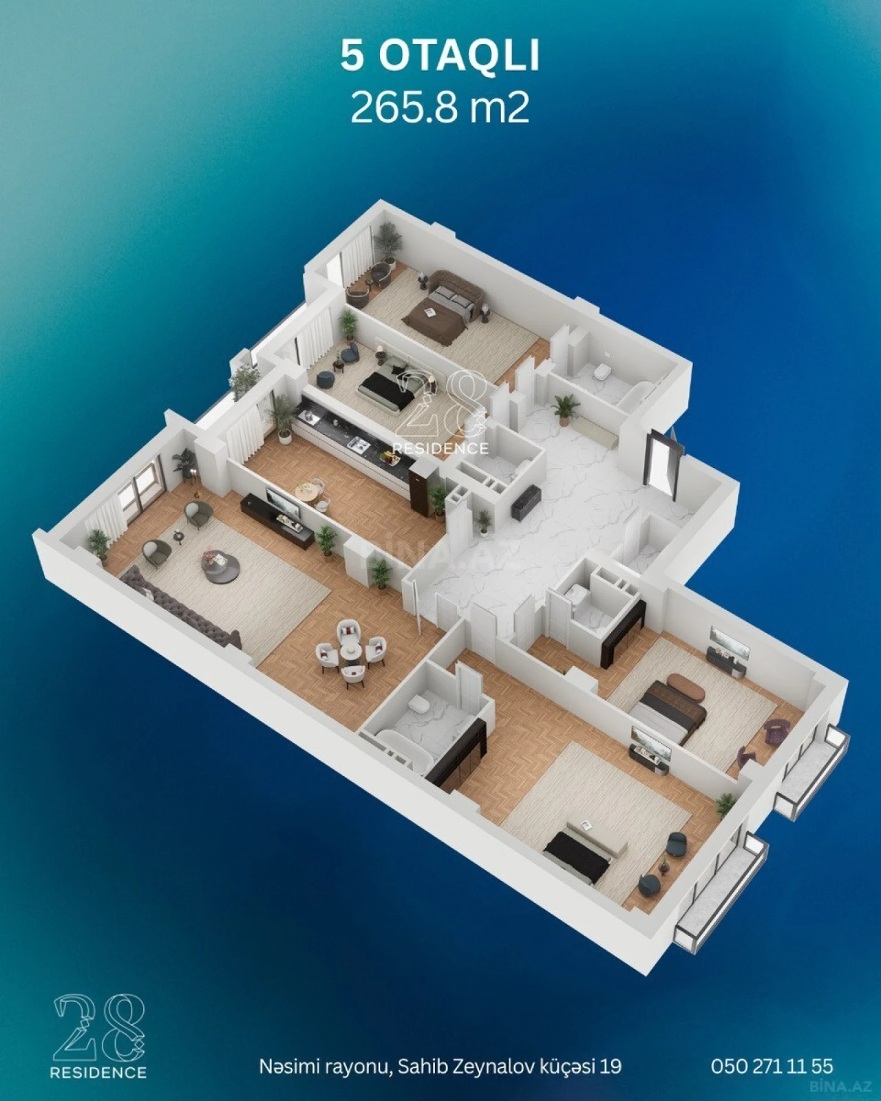 Satılır 5 otaqlı mənzil 265.8 m²