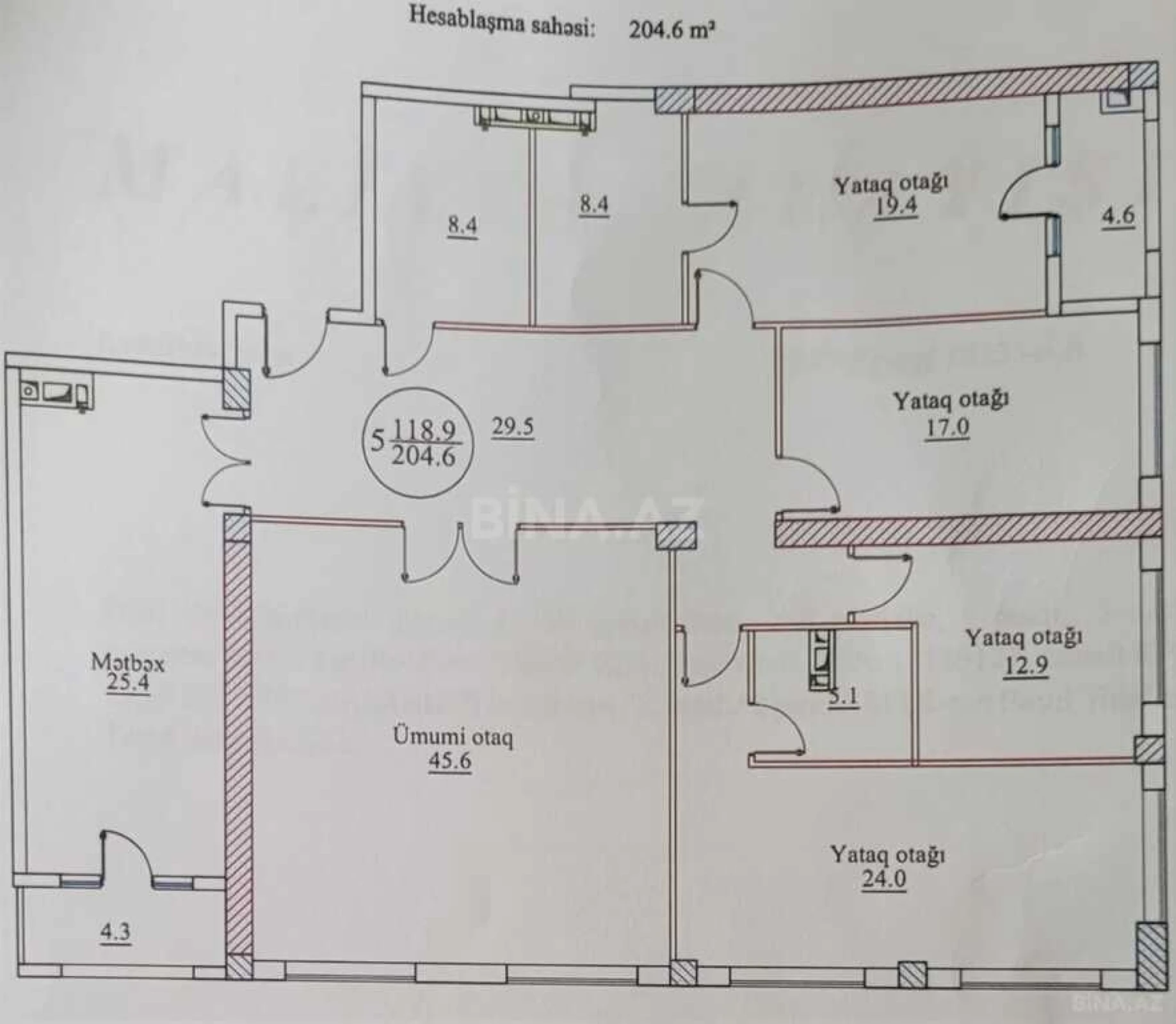 Satılır 5 otaqlı mənzil 205 m²