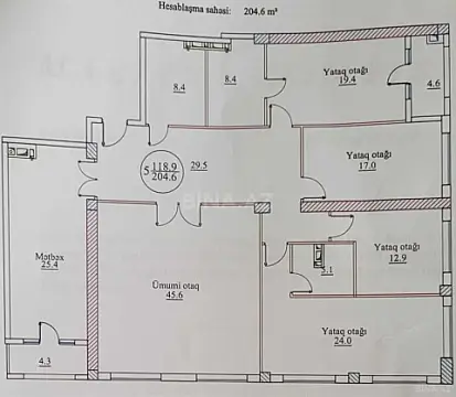 Satılır 5 otaqlı mənzil 205 m²