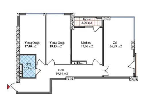 Satılır 3 otaqlı mənzil 108.87 m²
