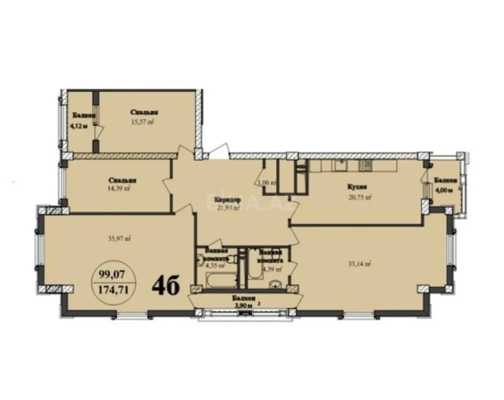 Satılır 4 otaqlı mənzil 174 m²