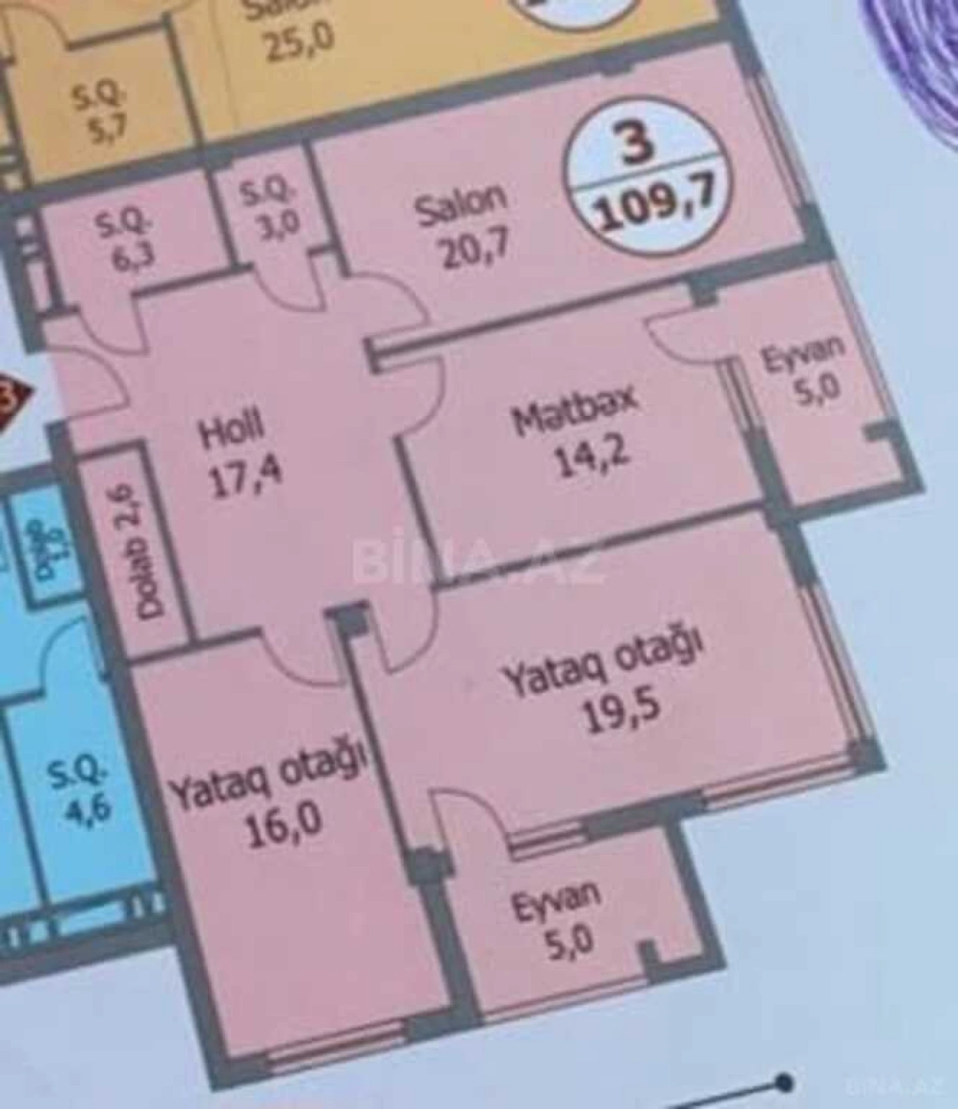 Satılır 3 otaqlı mənzil 109.7 m²