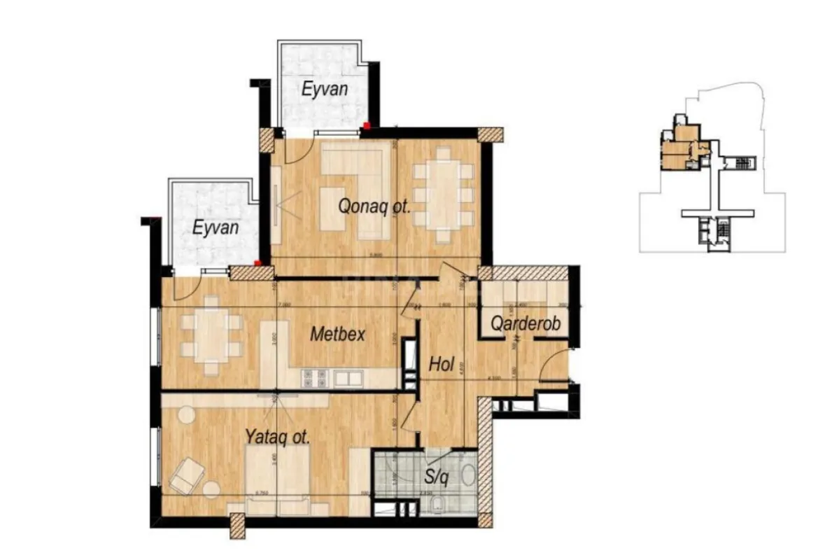 Satılır 2 otaqlı mənzil 96 m²