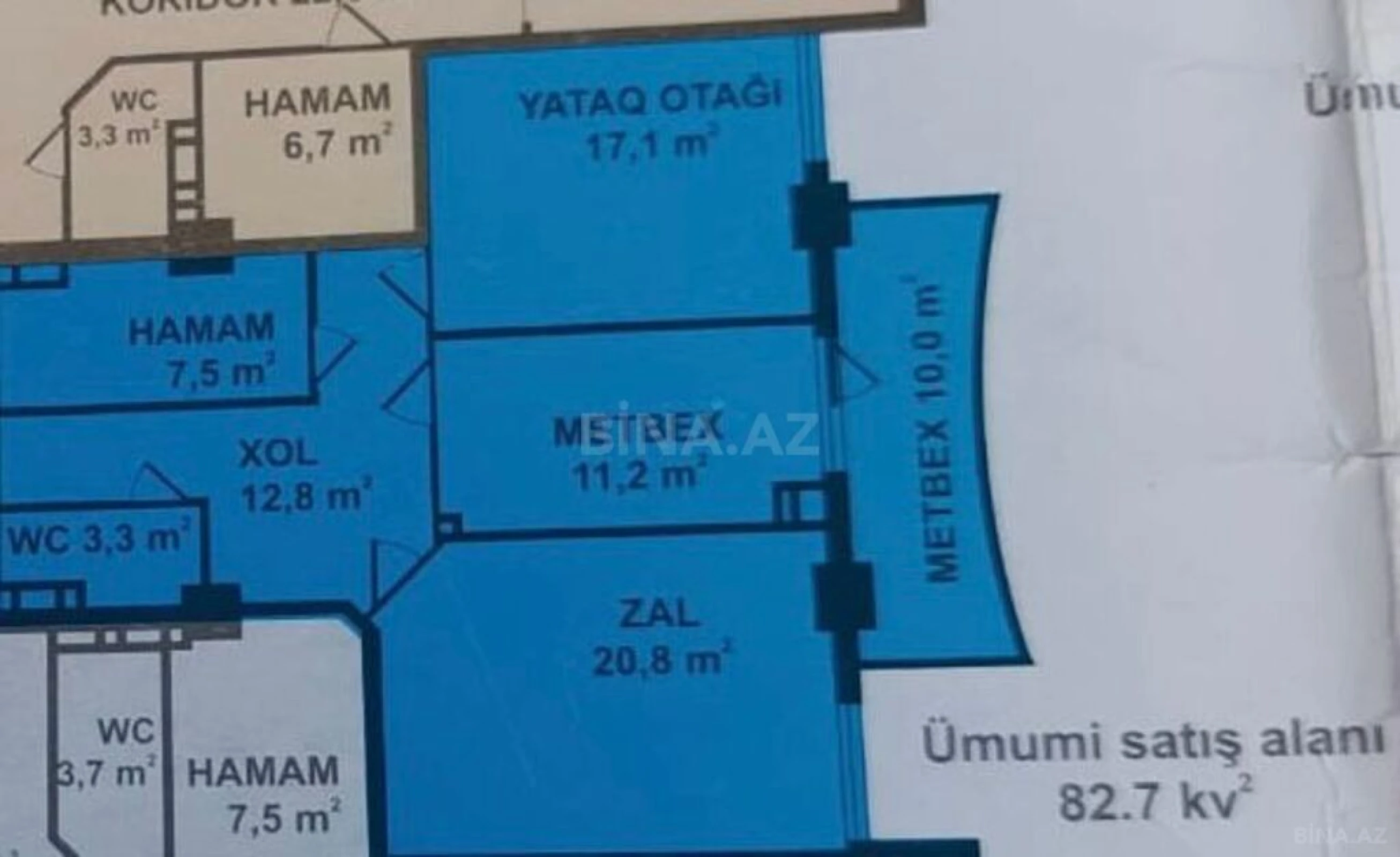 Satılır 2 otaqlı mənzil 82.7 m²
