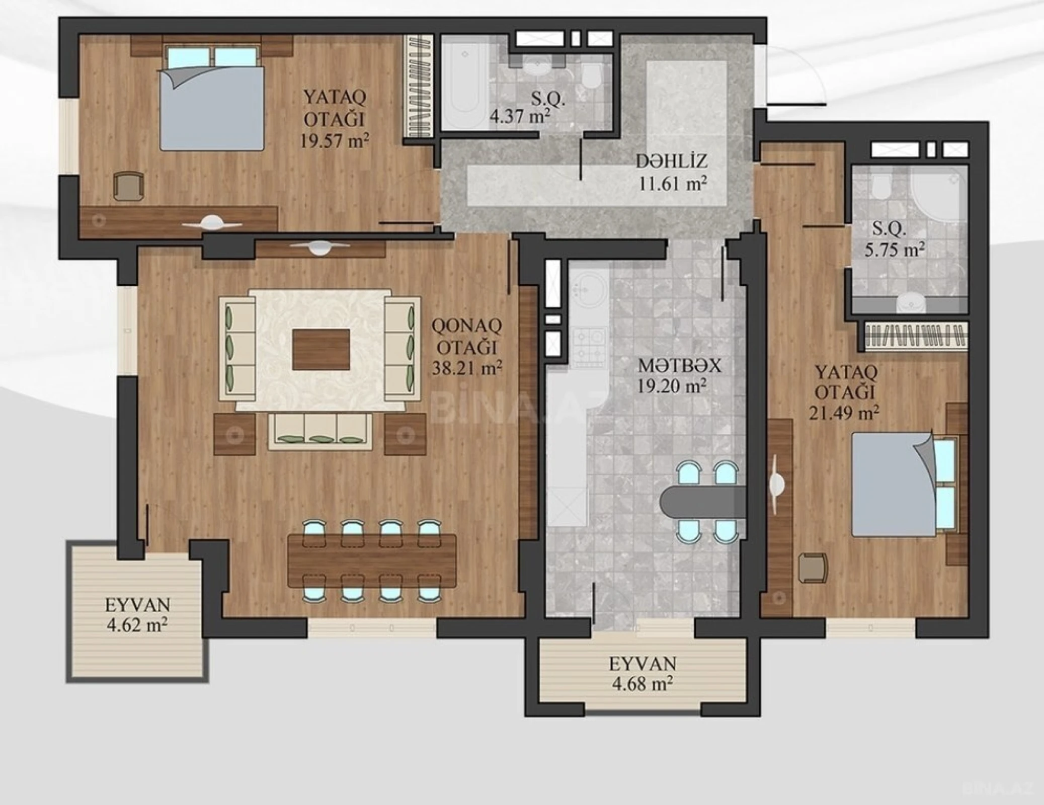 Satılır 3 otaqlı mənzil 129.6 m²