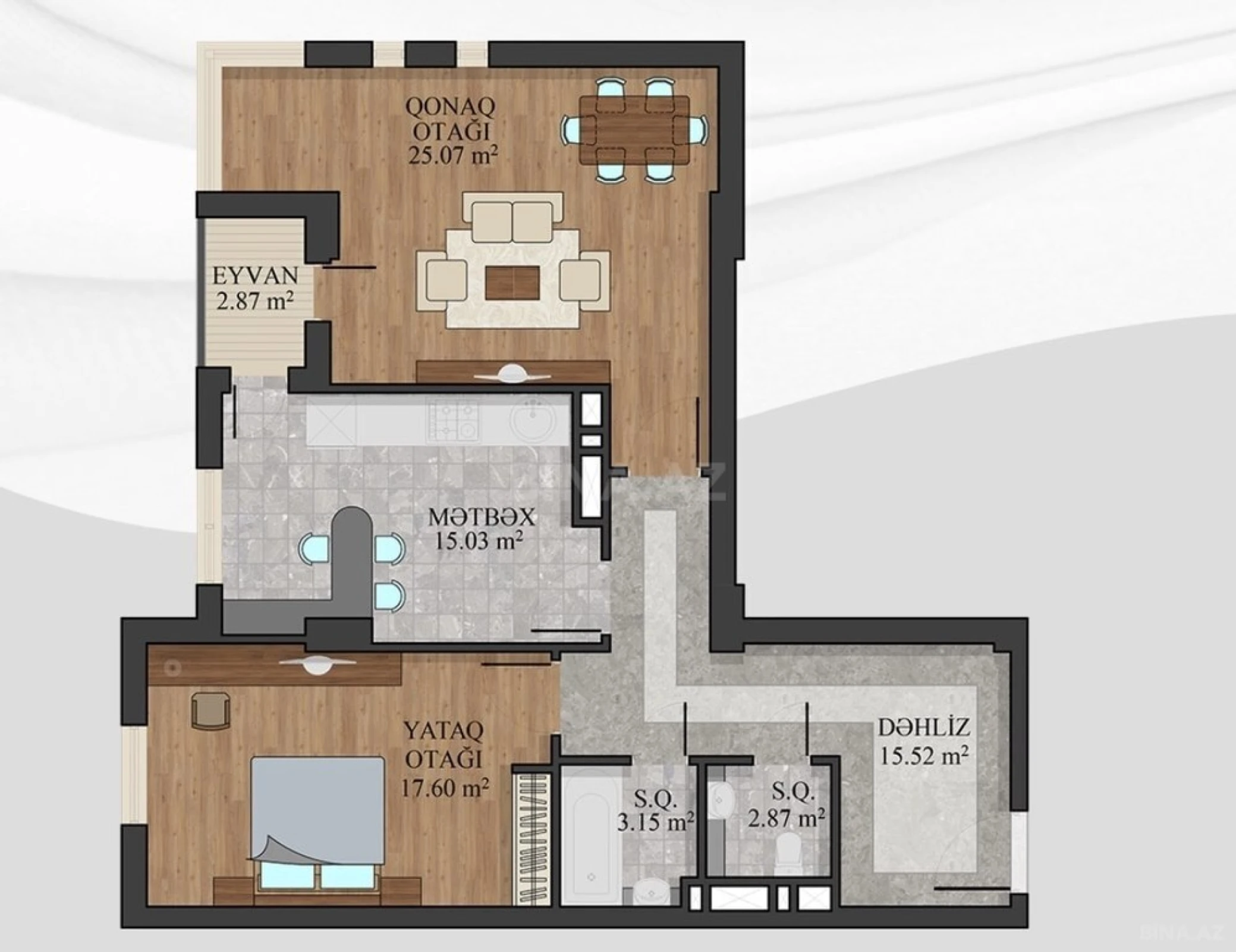 Satılır 2 otaqlı mənzil 82.1 m²