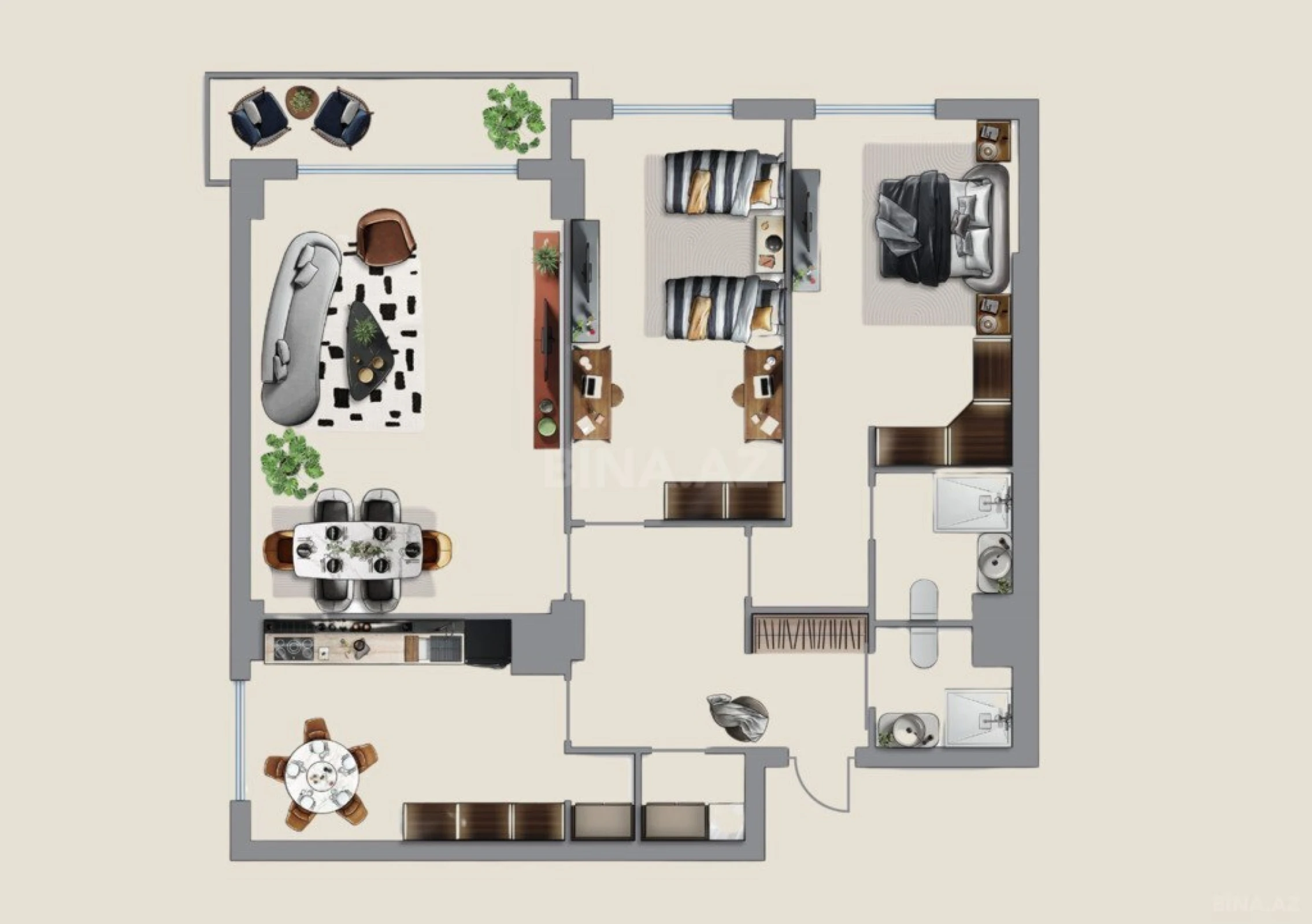 Satılır 3 otaqlı mənzil 135.7 m²