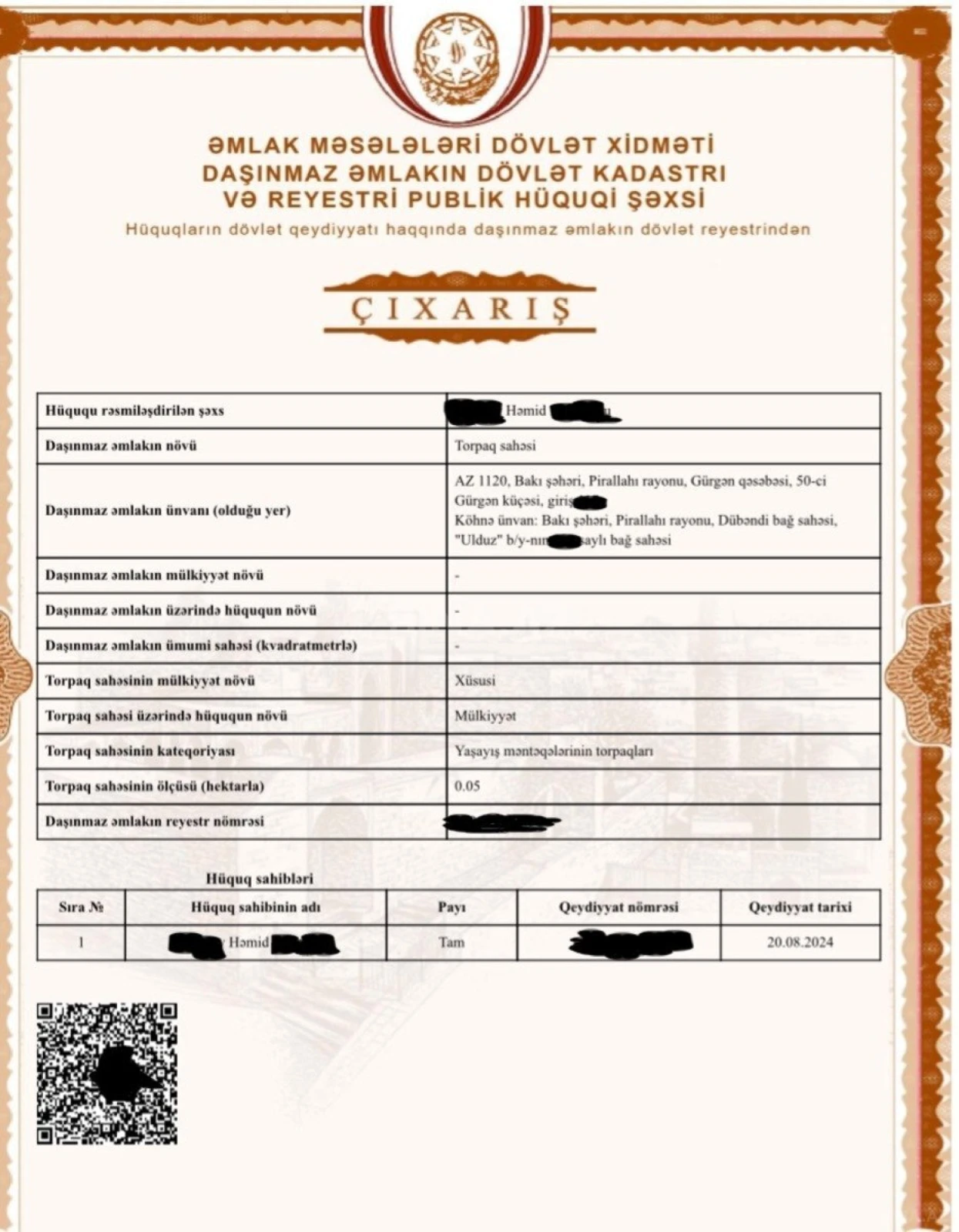 Satılır torpaq sahəsi 5 m²