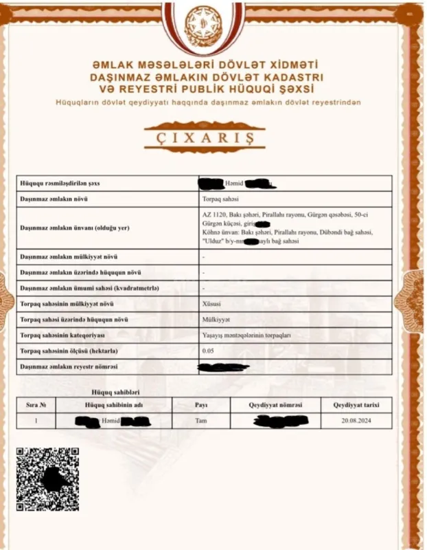 Satılır torpaq sahəsi 5 m²