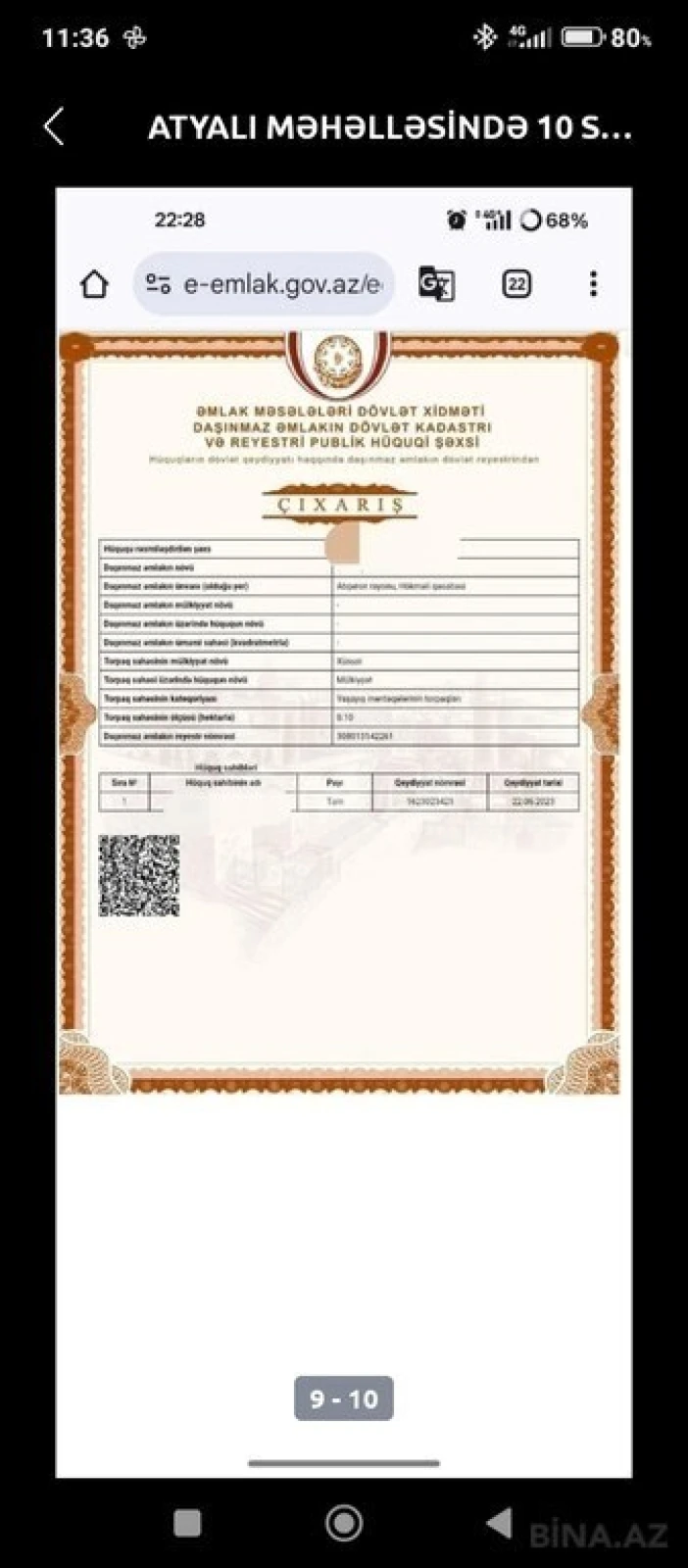 Satılır torpaq sahəsi 8 m²