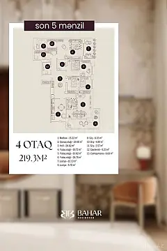 Satılır 4 otaqlı mənzil 219.8 m²