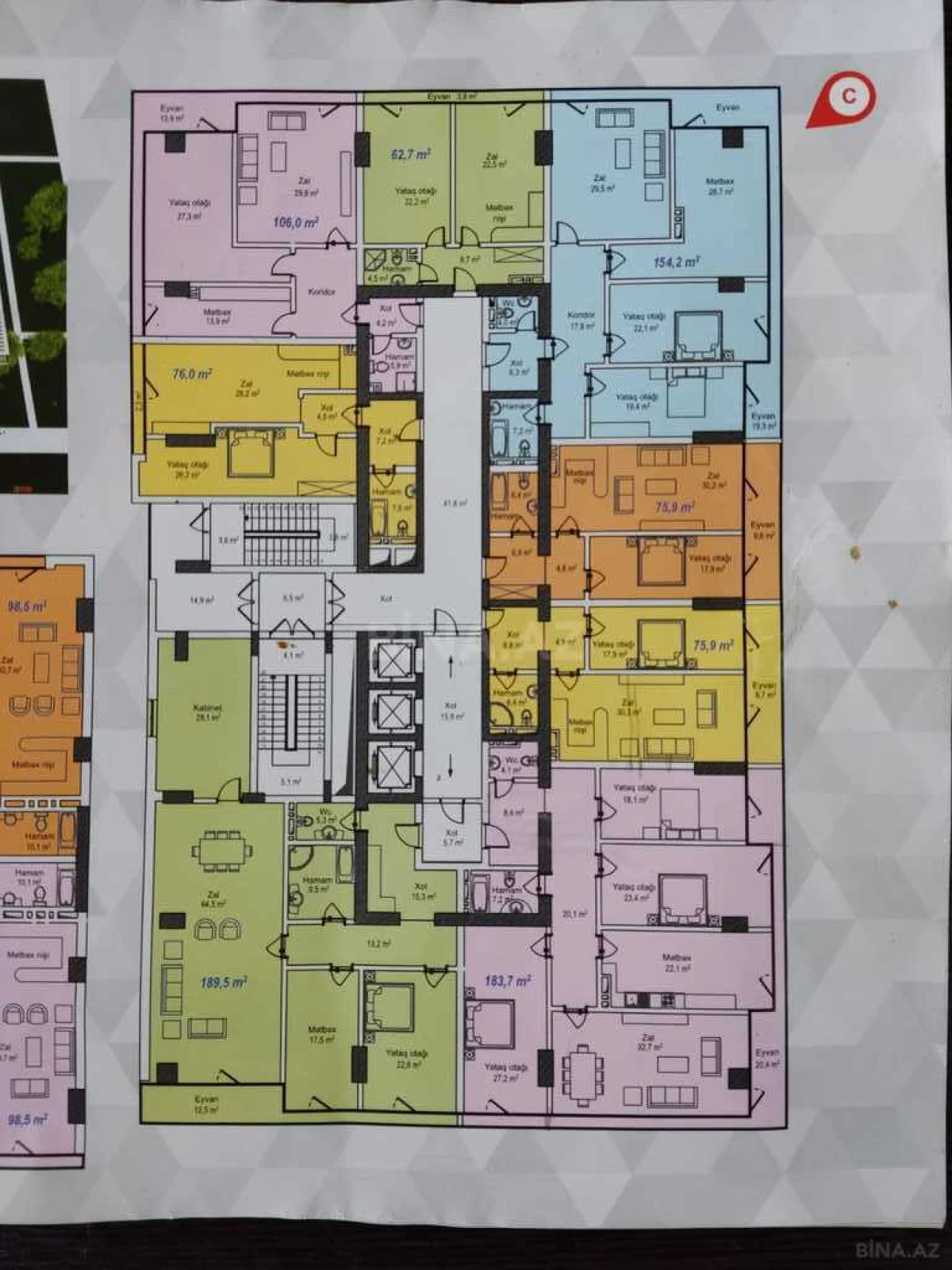 Satılır 2 otaqlı mənzil 76 m²