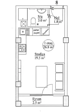 Satılır 1 otaqlı mənzil 27 m²