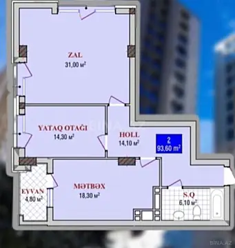 Satılır 2 otaqlı mənzil 93.6 m²