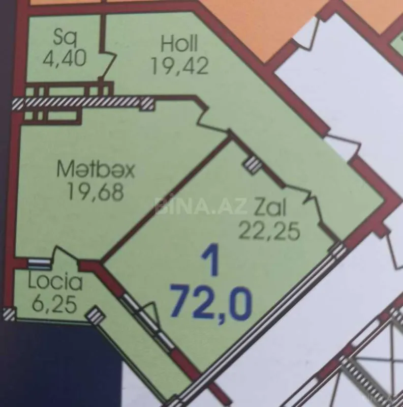 Satılır 1 otaqlı mənzil 72 m²
