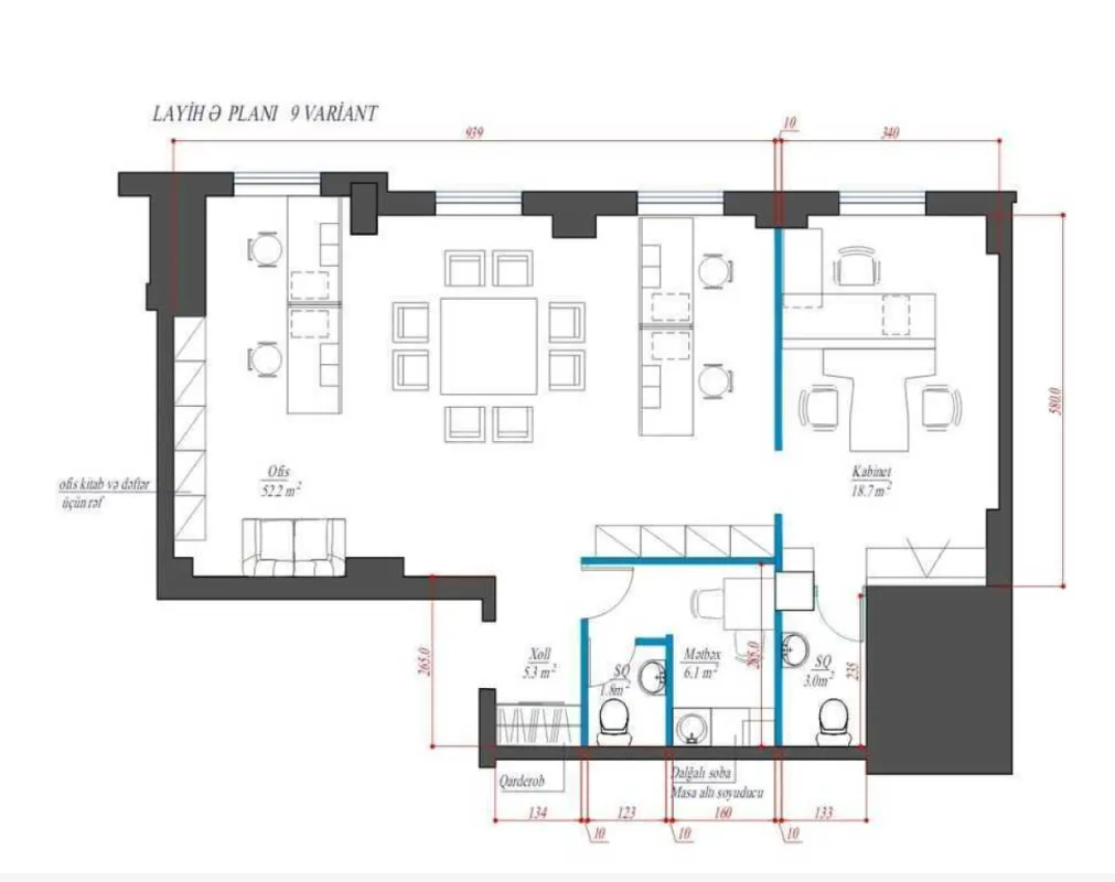 Satılır 3 otaqlı ofis 93 m²
