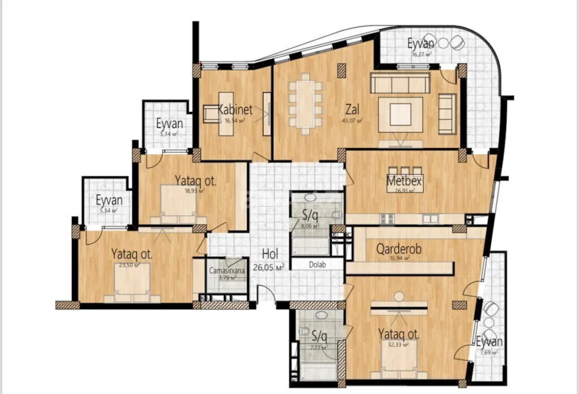 Satılır 5 otaqlı mənzil 303 m²