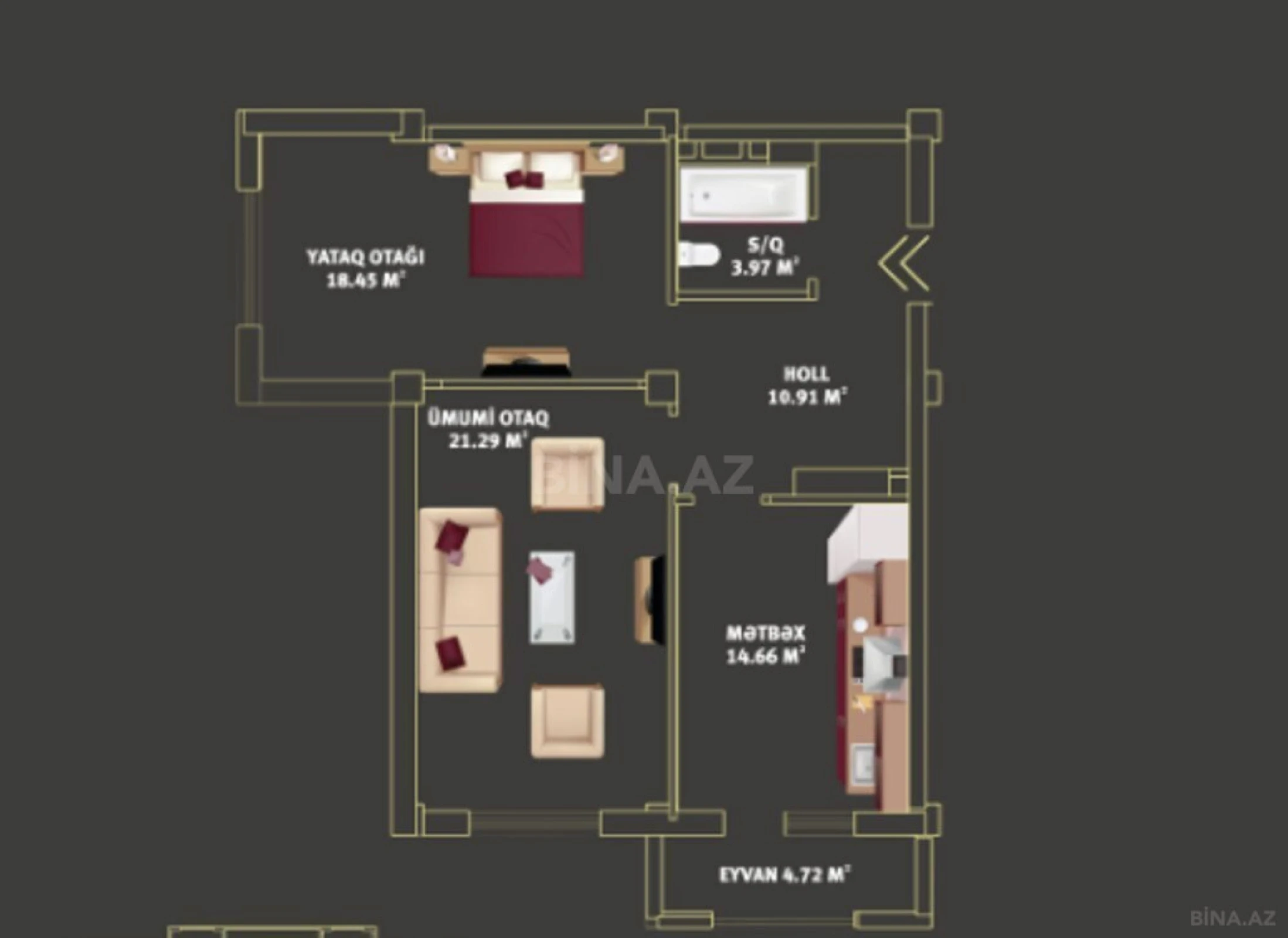 Satılır 2 otaqlı mənzil 74 m²