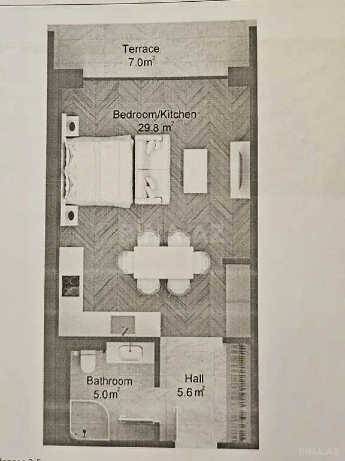 Satılır 1 otaqlı mənzil 56.9 m²