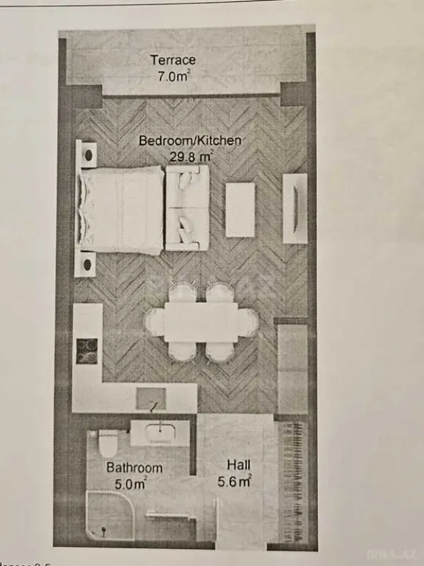 Satılır 1 otaqlı mənzil 56.9 m²