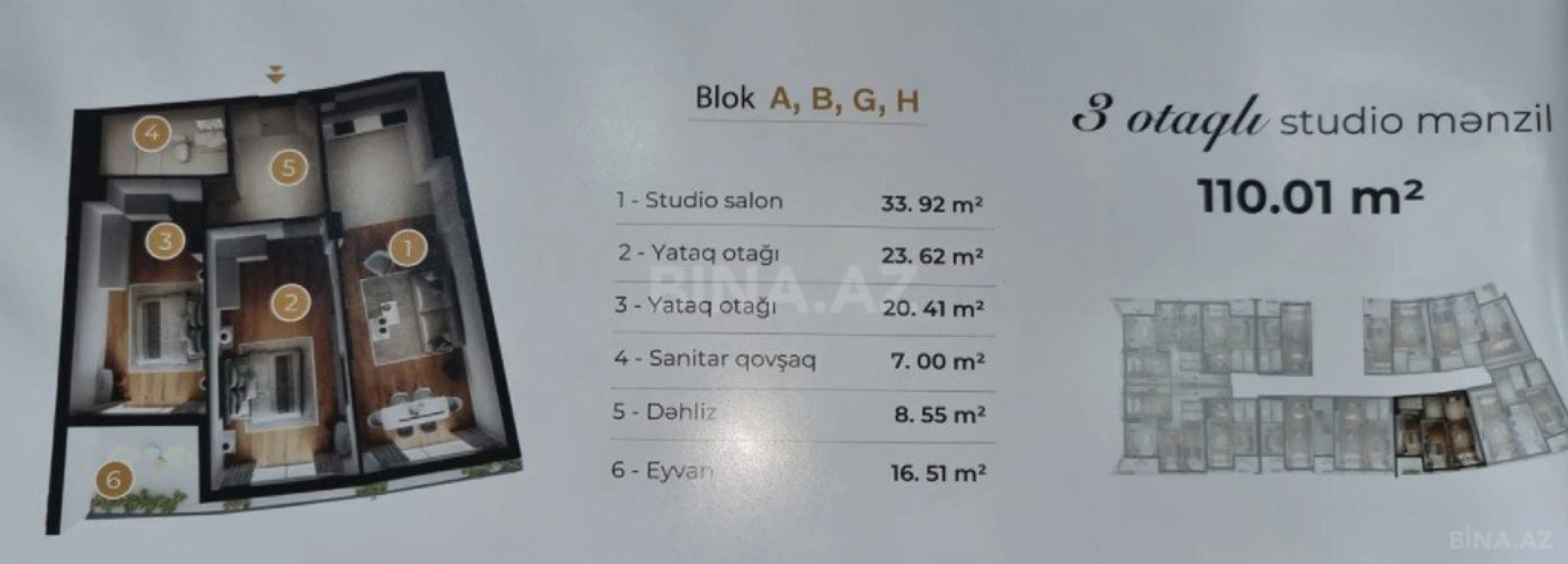 Satılır 3 otaqlı mənzil 110 m²