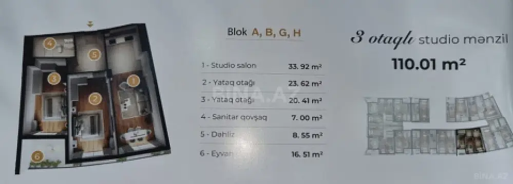 Satılır 3 otaqlı mənzil 110 m²