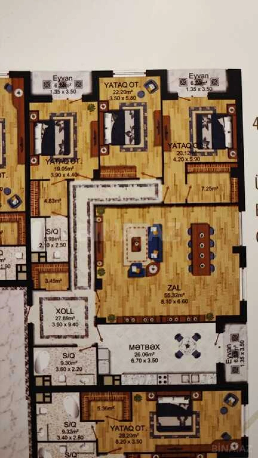 Satılır 4 otaqlı mənzil 220 m²