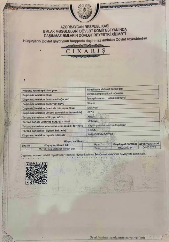 Satılır torpaq sahəsi 100 m²