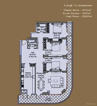 Satılır 4 otaqlı mənzil 225 m²