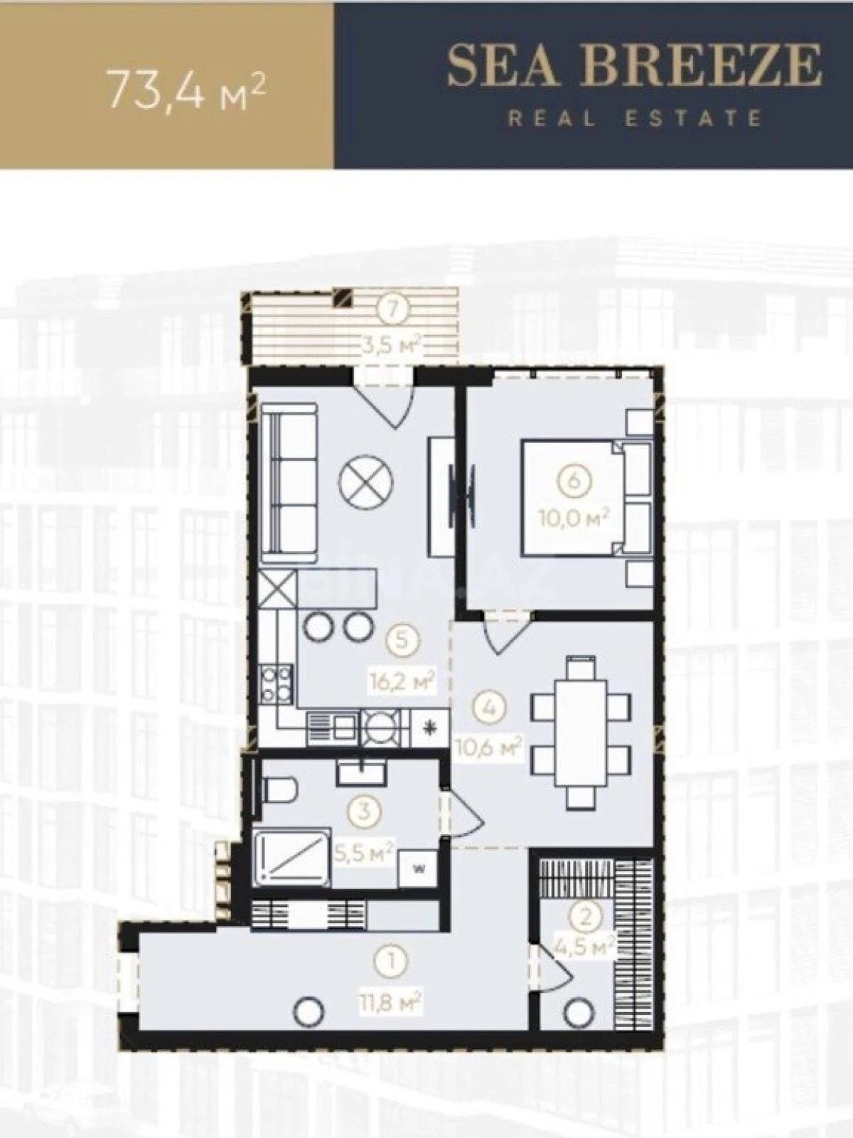 Satılır 2 otaqlı mənzil 74 m²