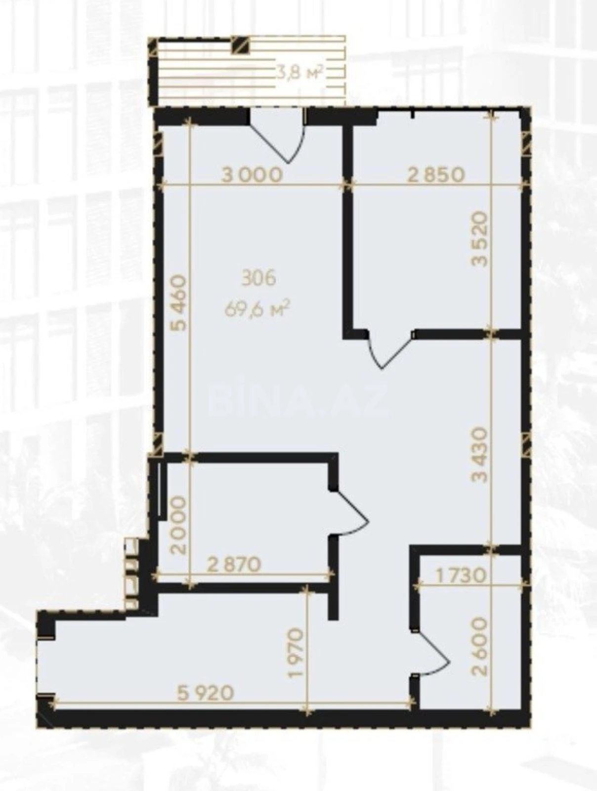 Satılır 2 otaqlı mənzil 74 m²