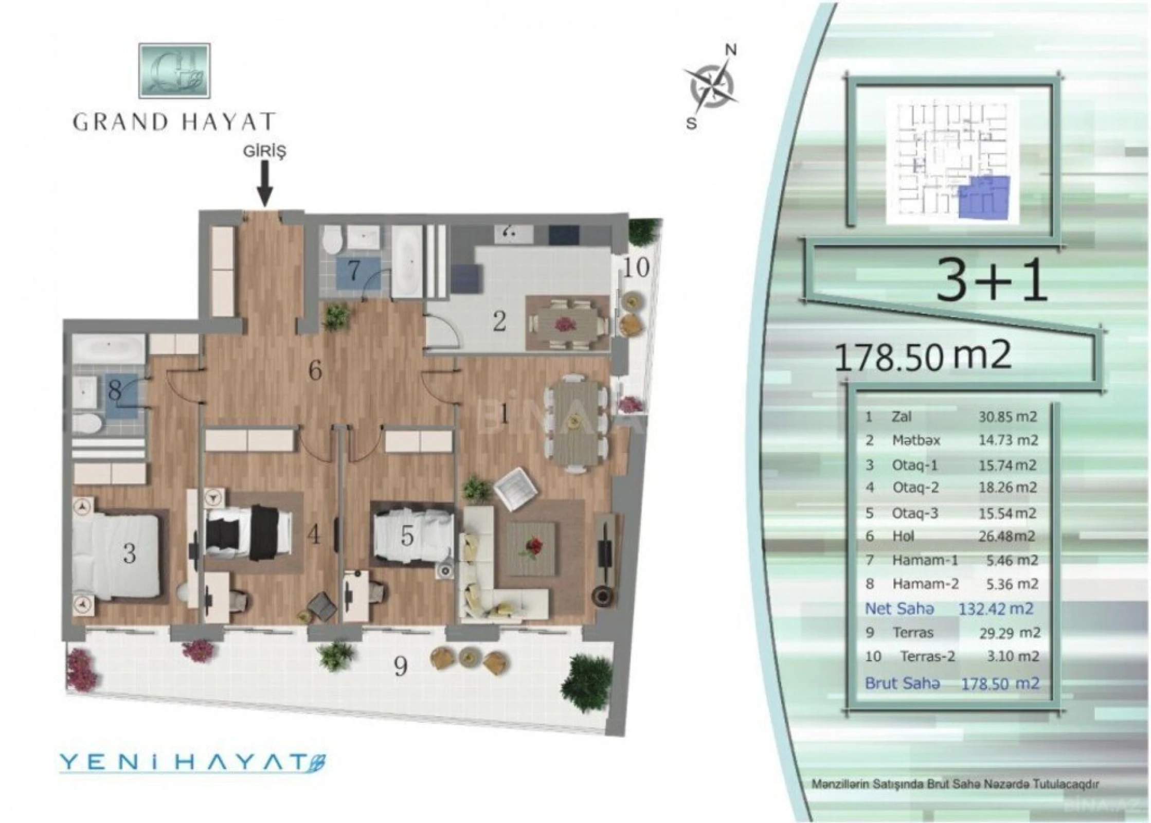 Satılır 4 otaqlı mənzil 180 m²