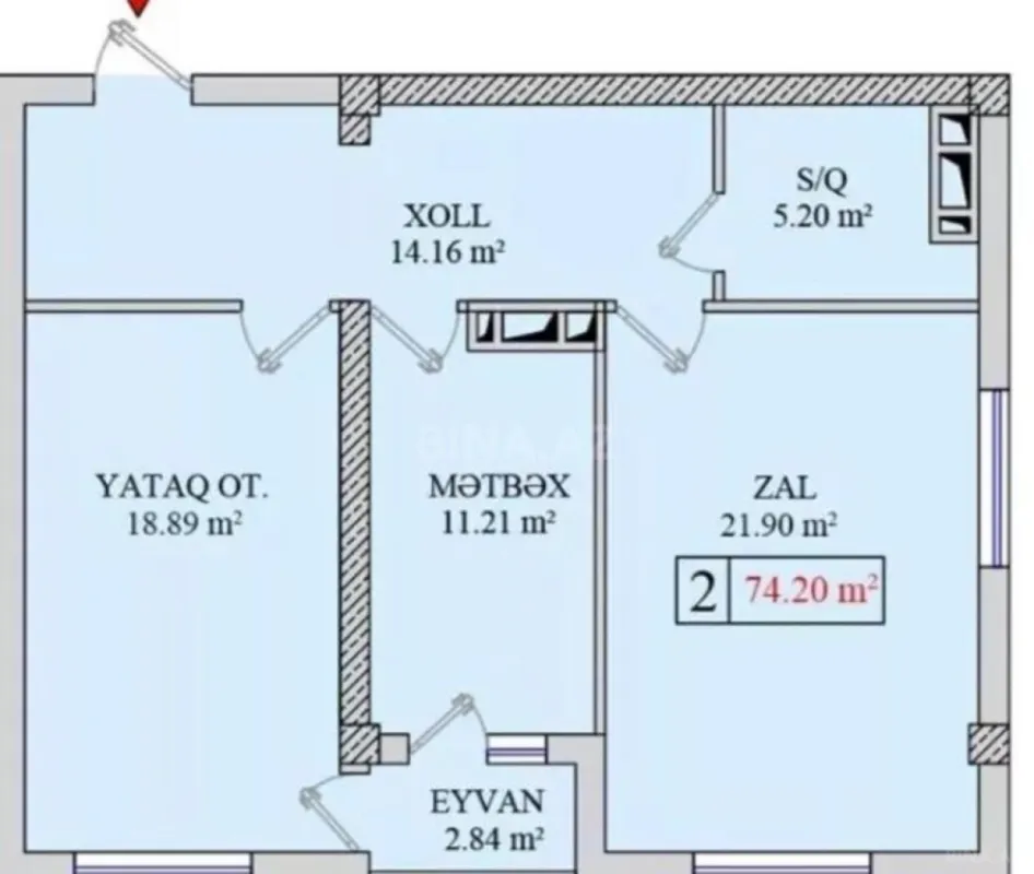 Satılır 2 otaqlı mənzil 74.2 m²