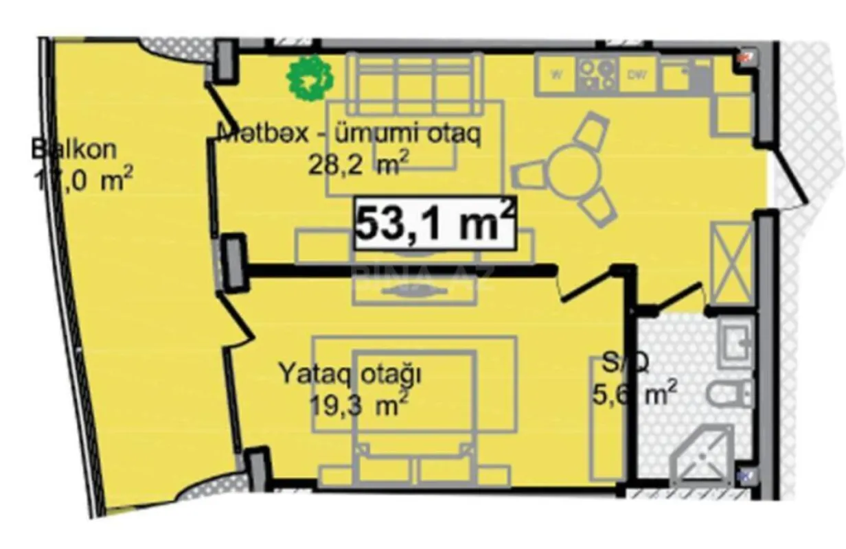 Satılır 2 otaqlı mənzil 70.1 m²