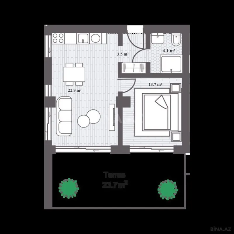 Satılır 2 otaqlı mənzil 77.6 m²