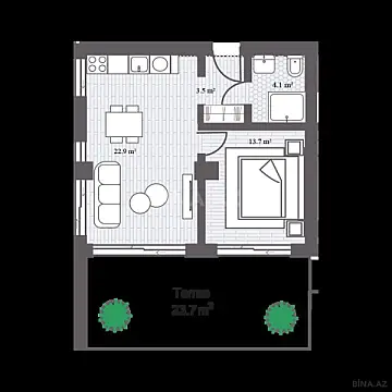 Satılır 2 otaqlı mənzil 77.6 m²