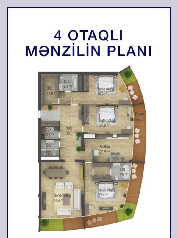 Satılır 4 otaqlı mənzil 239 m²