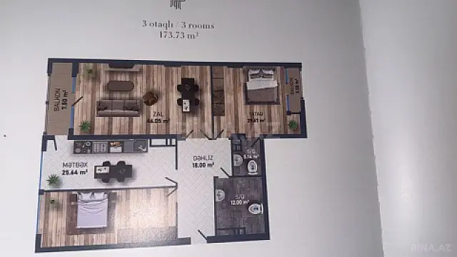 Satılır 3 otaqlı mənzil 174 m²