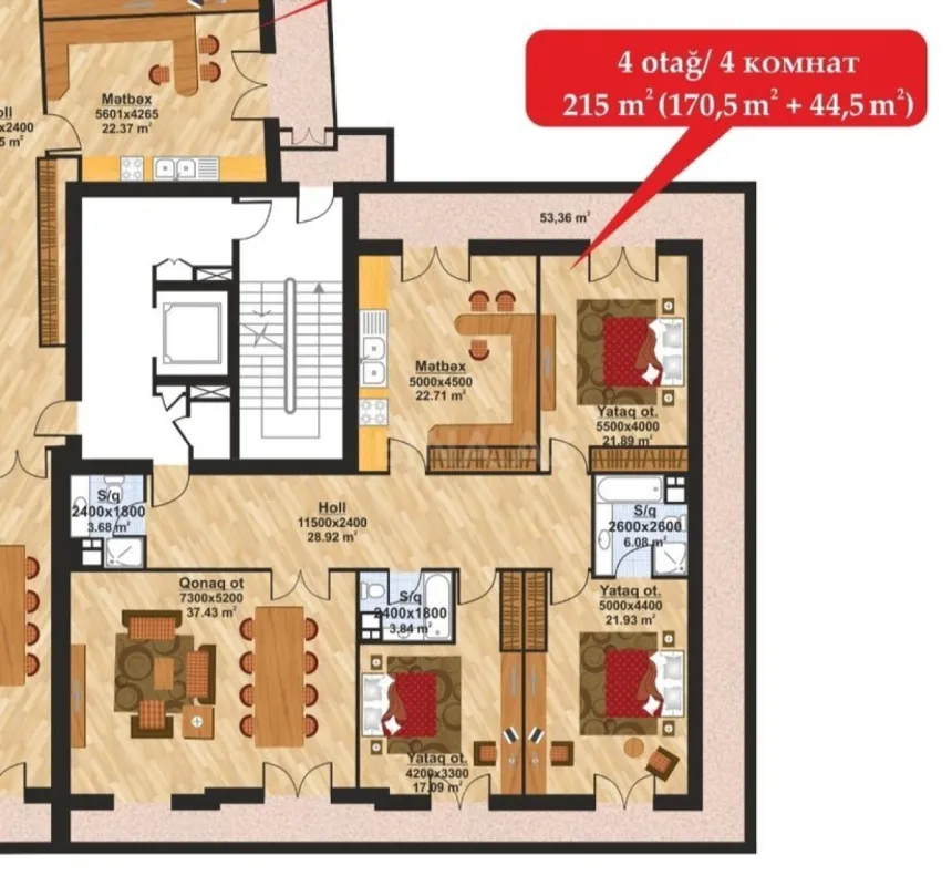 Satılır 4 otaqlı mənzil 215 m²