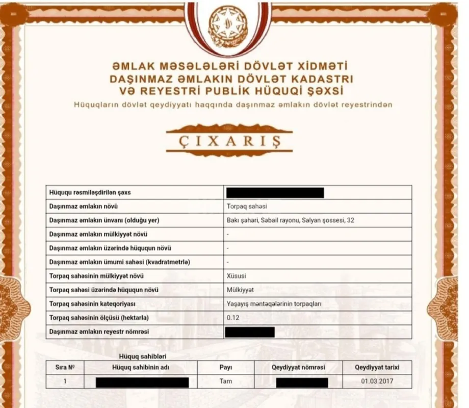 Satılır torpaq sahəsi 15 m²